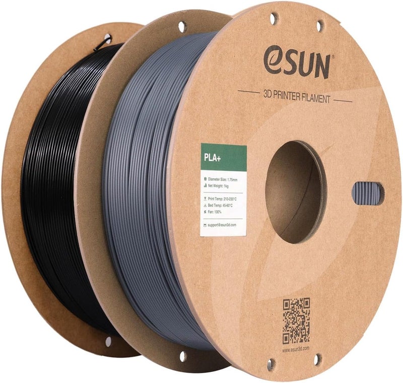 eSUN PLA+ Filament 1.75mm, 3D Printer Filament Dimensional Accuracy +/- 0.03mm, 1kg Cardboard Spool(2.2lbs) 3D Printing Filament, Fits for Most FDM 3D Printers(Black+Grey) - Image 1